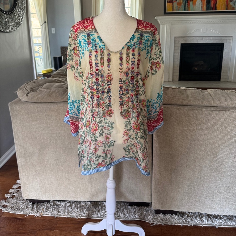 Johnny Was Embroidered Tunic top blouse Colorful Size Extra Small